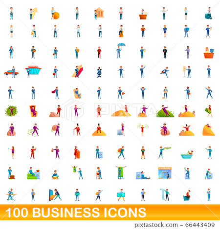 100 business icons set, cartoon style 100 business icons set, cartoon style 66443409