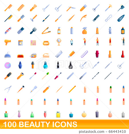 100 beauty icons set, cartoon style 100 beauty icons set, cartoon style 66443410