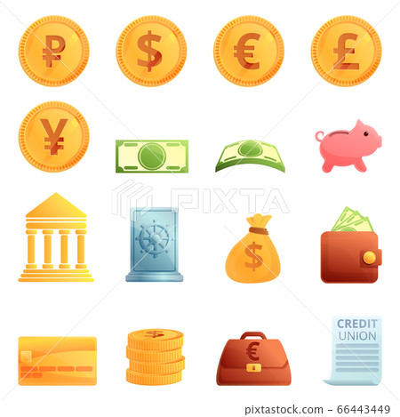 Credit union icons set, cartoon style Credit union icons set, cartoon style 66443449