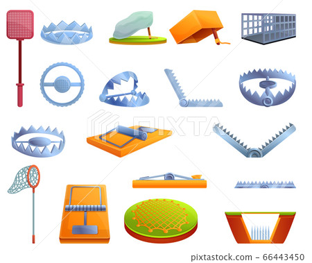 Animal trap icons set, cartoon style Animal trap icons set, cartoon style 66443450
