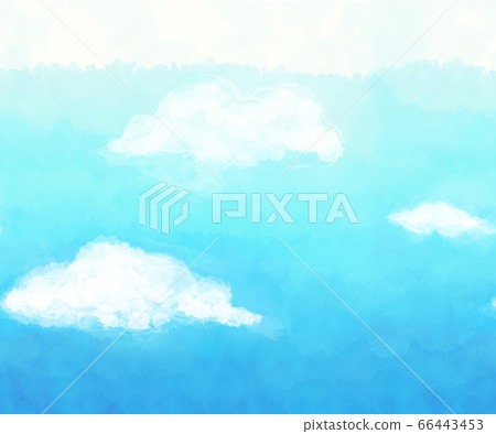 水平無縫圖案藍色天空手繪背景 66443453