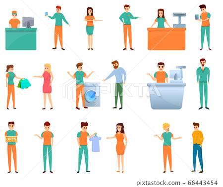 Shop assistant icons set, cartoon style Shop assistant icons set, cartoon style 66443454