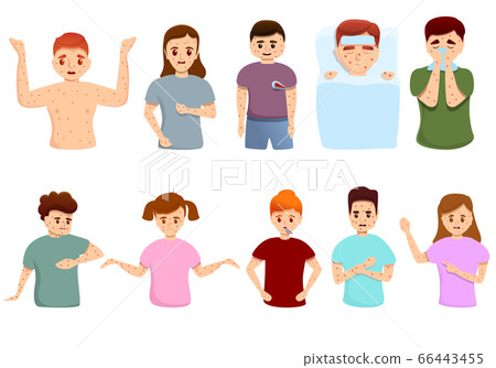 Measles icons set, cartoon style Measles icons set, cartoon style 66443455