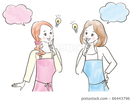 與朋友交談並有個好主意的微笑婦女/簡介/討論/蠟筆劃/手繪插圖 66443796