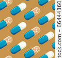 Flat style oval capsule pills seamless pattern on mustard background 66444360