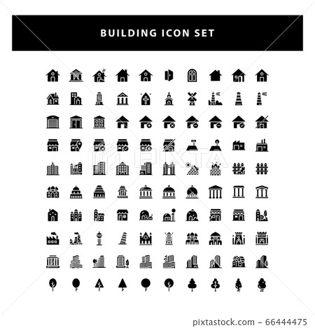 set of Building icon with glyph style design - Stock Illustration ...