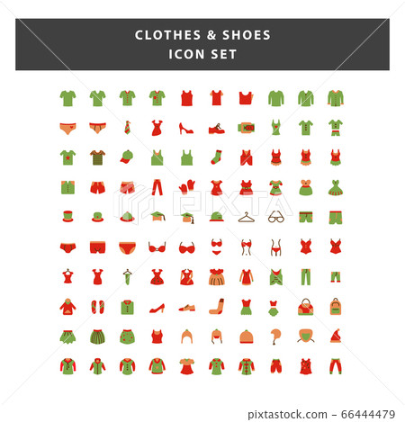 set of Clothes and Shoes icon with flat style 66444479