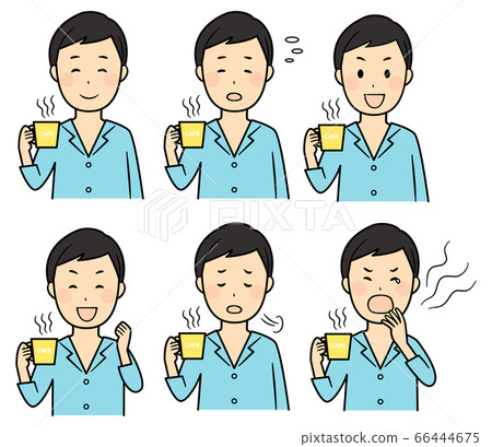 Man drinking coffee in pajamas in the morning Man drinking coffee in pajamas in the morning 66444675