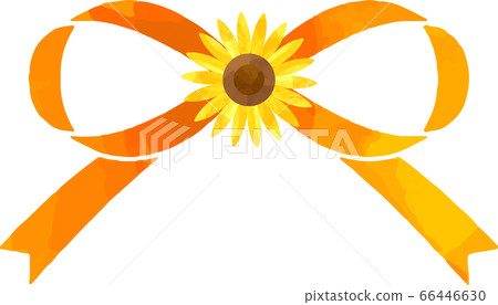 Illustration of a bow ribbon with sunflowers 66446630
