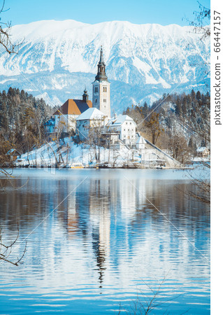 Lake Bled with Bled Island and Castle at sunrise, Slovenia Lake Bled with Bled Island and Castle at sunrise, Slovenia 66447157