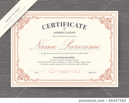 Certificate award diploma template with floral border and frame Certificate award diploma template with floral border and frame 66447388