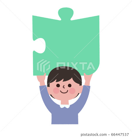 男孩抱著一塊大拼圖 66447537