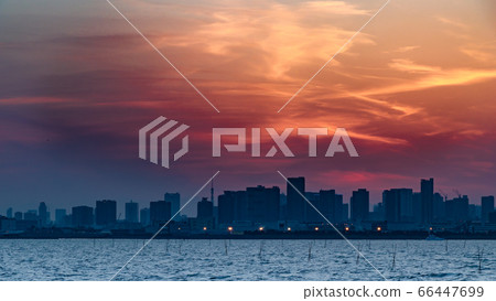 Buildings in the heart of Tokyo that are dyed red over Tokyo Bay as seen from Chiba Prefecture Buildings in the heart of Tokyo that are dyed red over Tokyo Bay as seen from Chiba Prefecture 66447699