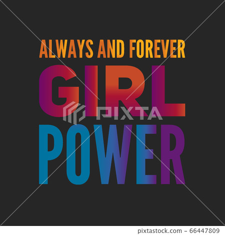 Girl power text, feminism slogan. Black inscription for t shirts, posters and wall art. Feminist sign handwritten with ink and brush. on a black background. 66447809