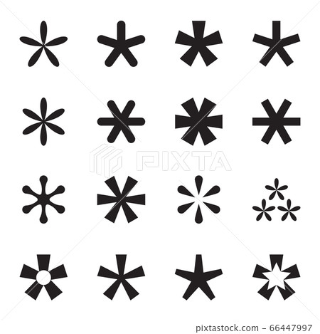 Asterisk (footnote, star) icons set. Black icons isolated on white background. Vector illustration 66447997