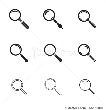 Set of nine black icons of magnifier glasses isolated on white background. Search icons. Vector illustration Set of nine black icons of magnifier glasses isolated on white background. Search icons. Vector illustration 66448001