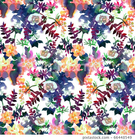 Floral seamless pattern. Hand drawn watercolor abstract flowers, rose buds and petals. Bright botanical painting. Floral seamless pattern. Hand drawn watercolor abstract flowers, rose buds and petals. Bright botanical painting. 66448549