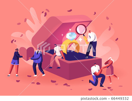 Romantic Proposal Concept. Men Choose Engagement Ring Asking Women to Merry Standing on Knee. Love Relationship Marriage and Family, Valentines Day Heart Bride Groom Cartoon Flat Vector Illustration Romantic Proposal Concept. Men Choose Engagement Ring Asking Women to Merry Standing on Knee. Love Relationship Marriage and Family, Valentines Day Heart Bride Groom Cartoon Flat Vector Illustration 66449332