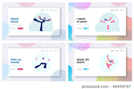 Winter Sport Figure Iceskating Activity Website Landing Page Set. Sportsman and Sportswoman Performing on Ice Rink with Skating Program. Competition Web Page Banner. Cartoon Flat Vector Illustration 66449797