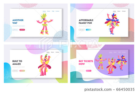 Brazilian Carnival Samba Dancers Website Landing Page. Women Wearing Festival Costumes and Bikini with Feathers 66450035