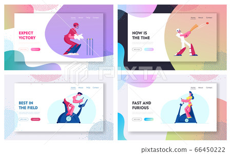 Cricket Championship College League and Bike Exercising Website Landing Page Set. Summer Sport Outdoors Activity Sports Event. Woman Workout in Gym Web Page Banner. Cartoon Flat Vector Illustration 66450222