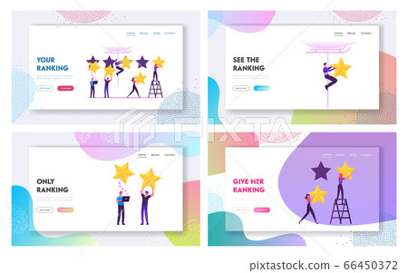 Clients Evaluate Service Using Internet Technology Website Landing Page Set. Customers Vote Put Golden Stars Clients Evaluate Service Using Internet Technology Website Landing Page Set. Customers Vote Put Golden Stars 66450372