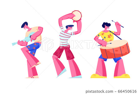 Rio Carnival Musicians Isolated on White Background. Young Men Playing Drums and Ukulele during Traditional Festival Rio Carnival Musicians Isolated on White Background. Young Men Playing Drums and Ukulele during Traditional Festival 66450616