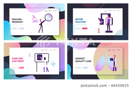 Pulmonology Diagnostics and Healthcare Website Landing Page Set. Patient Visiting Doctor for Making X-Ray Fluorography 66450635