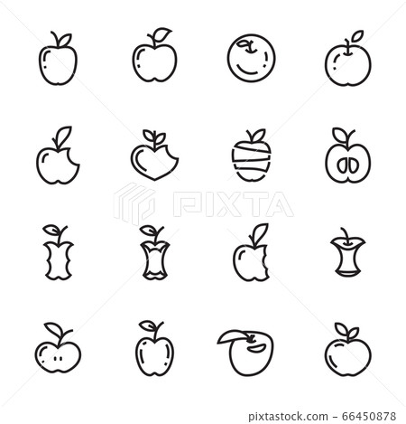 Apple Icons. Set of Different Apple Thin Line Symbols Isolated on a White Background. Vector Illustration 66450878