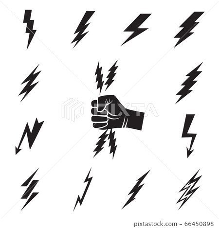 Lightning bolt icons. Collection of black lightning bolt symbols isolated on a white background. Vector illustration Lightning bolt icons. Collection of black lightning bolt symbols isolated on a white background. Vector illustration 66450898