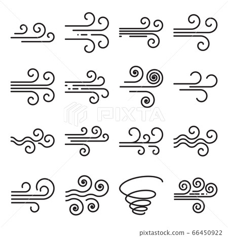 Wind icon. Collection of 16 linear symbols isolated on a white background. Vector illustration Wind icon. Collection of 16 linear symbols isolated on a white background. Vector illustration 66450922
