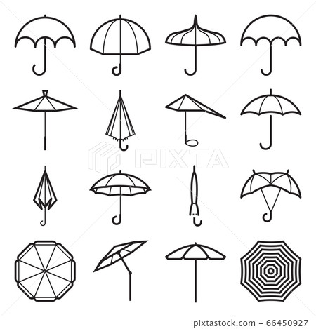Umbrella icons. Collection of line symbols isolated on a white background. Vector illustration 66450927