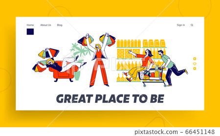 Shopaholic Characters Landing Page Template. Cheerful Woman Hold Shopping Bags with Purchases 66451148