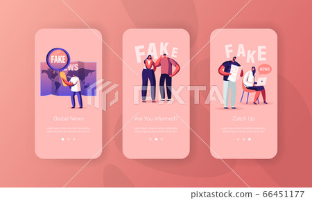 Tiny Characters Read Fake News Mobile App Page Onboard Screen Template. People Reading Newspapers 66451177