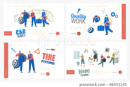 Auto Maintenance and Fixing Service Landing Page Template Set. Mechanics Characters with Instruments Auto Maintenance and Fixing Service Landing Page Template Set. Mechanics Characters with Instruments 66451245