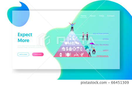 Human Needs Landing Page Template. Character on Top Maslow Hierarchy Pyramid Separated on Sections Physiological 66451309