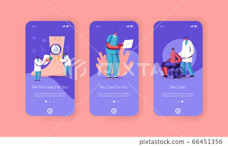 Podiatry, Vein Thrombosis Mobile App Page Onboard Screen. Tiny Doctor Podiatrist Characters Examine Foot Disease 66451356