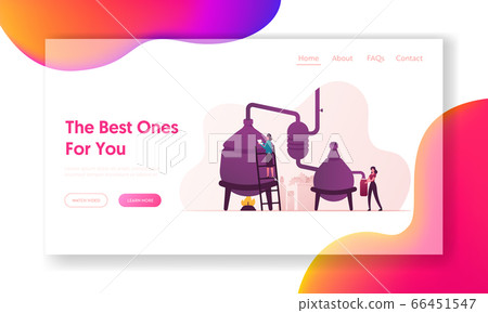 Essential Oil Creation Landing Page Template. Characters Use Distillation Apparatus for Mixing Herbs 66451547