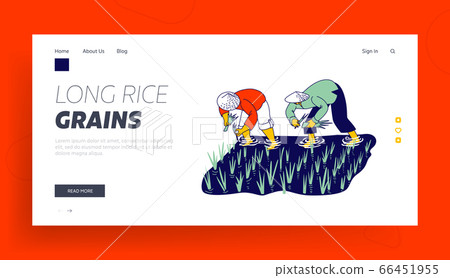 Workers in Thai or China Working on Field Landing Page Template. Farmers Characters Soaked with Water 66451955