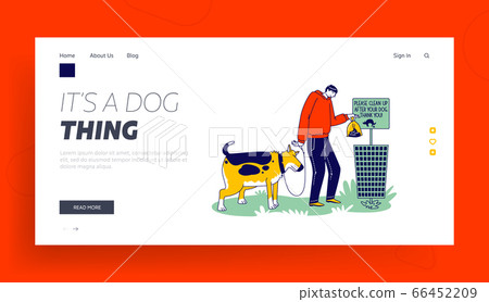 Care of Environment Landing Page Template. Male Character Cleanup after Dog Remove Shit from Ground Care of Environment Landing Page Template. Male Character Cleanup after Dog Remove Shit from Ground 66452209