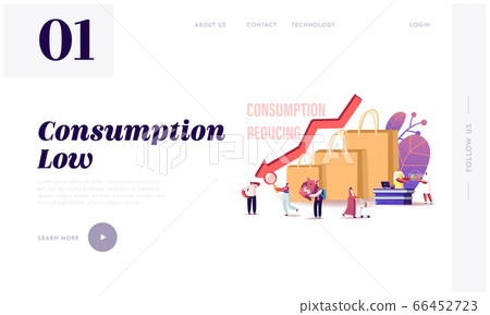 Saving Money Expenses Landing Page Template. Tiny Customers Characters Shifting Basket of Goods and Services 66452723