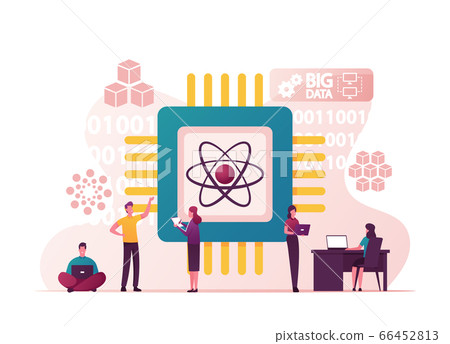 Optical Technology, Photonics Research, Quantum Computing Concept. Tiny Male and Female Characters Engineers 66452813