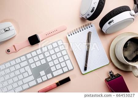 Flat lay office table desk. Flat lay office table desk. 66453027