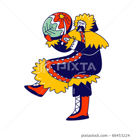 Eskimo Shaman, Character of Northern Minorities Jump with Tambourine and Amulets Dancing Magical Dance 66453224