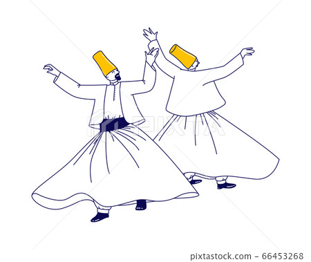 Whirling Dervish Characters in Traditional Outfit Dancing Arab Turkish Dance Isolated on White Background 66453268