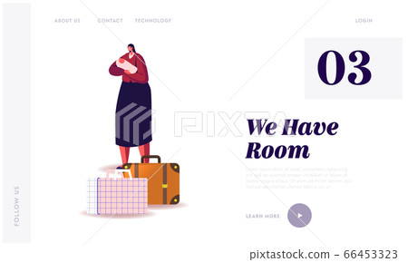 Illegal or Legal Immigrant, Refugee Landing Page Template. Female Character with Newborn Baby on Hands Illegal or Legal Immigrant, Refugee Landing Page Template. Female Character with Newborn Baby on Hands 66453323