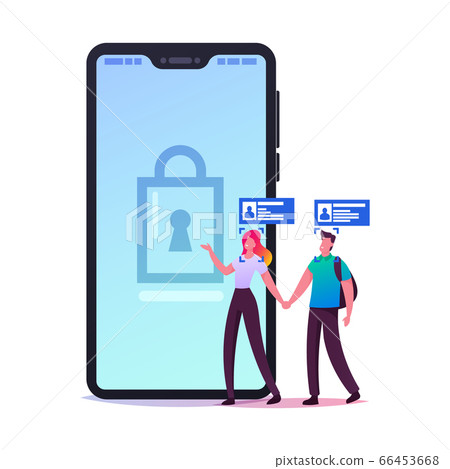 Security, Digital Technologies for Mobile Phone. Tiny Characters Scanning Face on Huge Smartphone 66453668