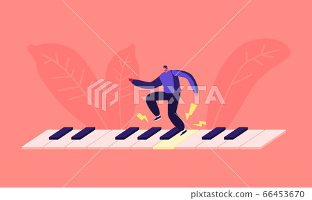 Male Character Jumping and Dancing on Huge Piano Keyboard Making Loud Sounds and Tinnitus 66453670