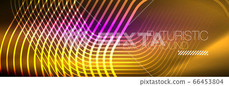 Shiny neon lines, stripes and waves, technology abstract background. Trendy abstract layout template for business or technology presentation, internet poster or web brochure cover, wallpaper 66453804
