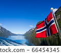 挪威國旗和峽灣 66454345